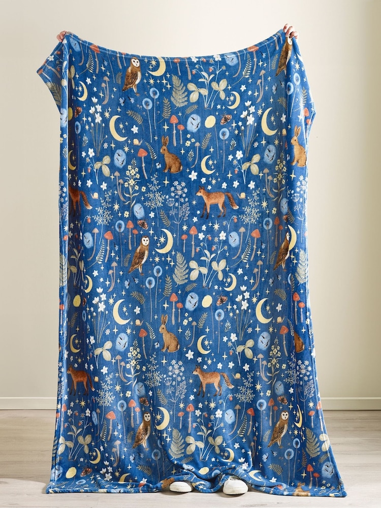 Catherine Lansfield Navy Blue Enchanted Twilight Animals Cosy Blanket Throw - Image 3 of 3 Catherine Lansfield Navy Blue Enchanted Twilight Animals Cosy Blanket Throw - Image 3 of 3