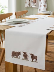 Catherine Lansfield Natural Angus Highland Cow Cotton Dining Table Runner - Image 1 of 2
