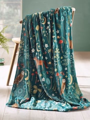 Catherine Lansfield Forest Green Enchanted Twilight Animals Cosy Blanket Throw - Image 1 of 3