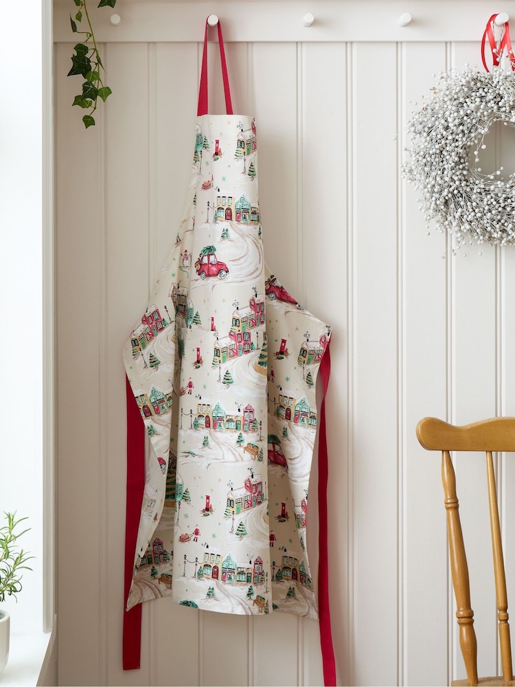 Catherine Lansfield Natural Christmas Town Cotton Kitchen Adult Apron - Image 1 of 3 Catherine Lansfield Natural Christmas Town Cotton Kitchen Adult Apron - Image 1 of 3
