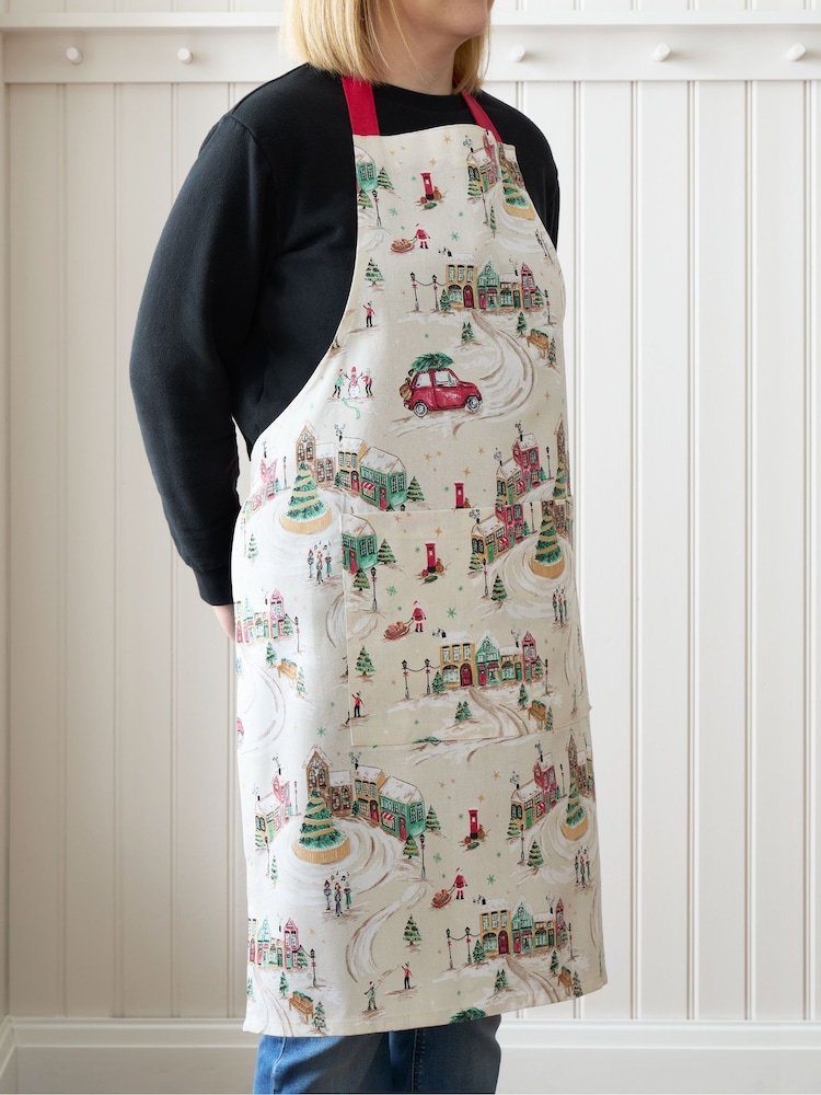 Catherine Lansfield Natural Christmas Town Cotton Kitchen Adult Apron - Image 2 of 3 Catherine Lansfield Natural Christmas Town Cotton Kitchen Adult Apron - Image 2 of 3