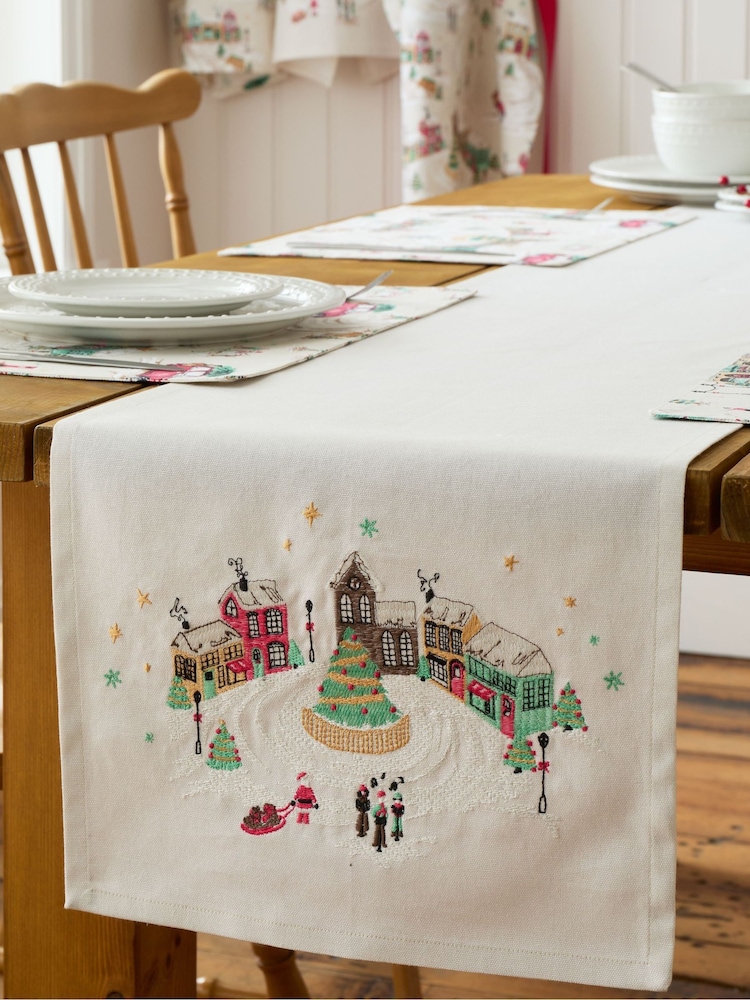 Catherine Lansfield Natural Christmas Town Cotton Dining Table Runner - Image 1 of 2