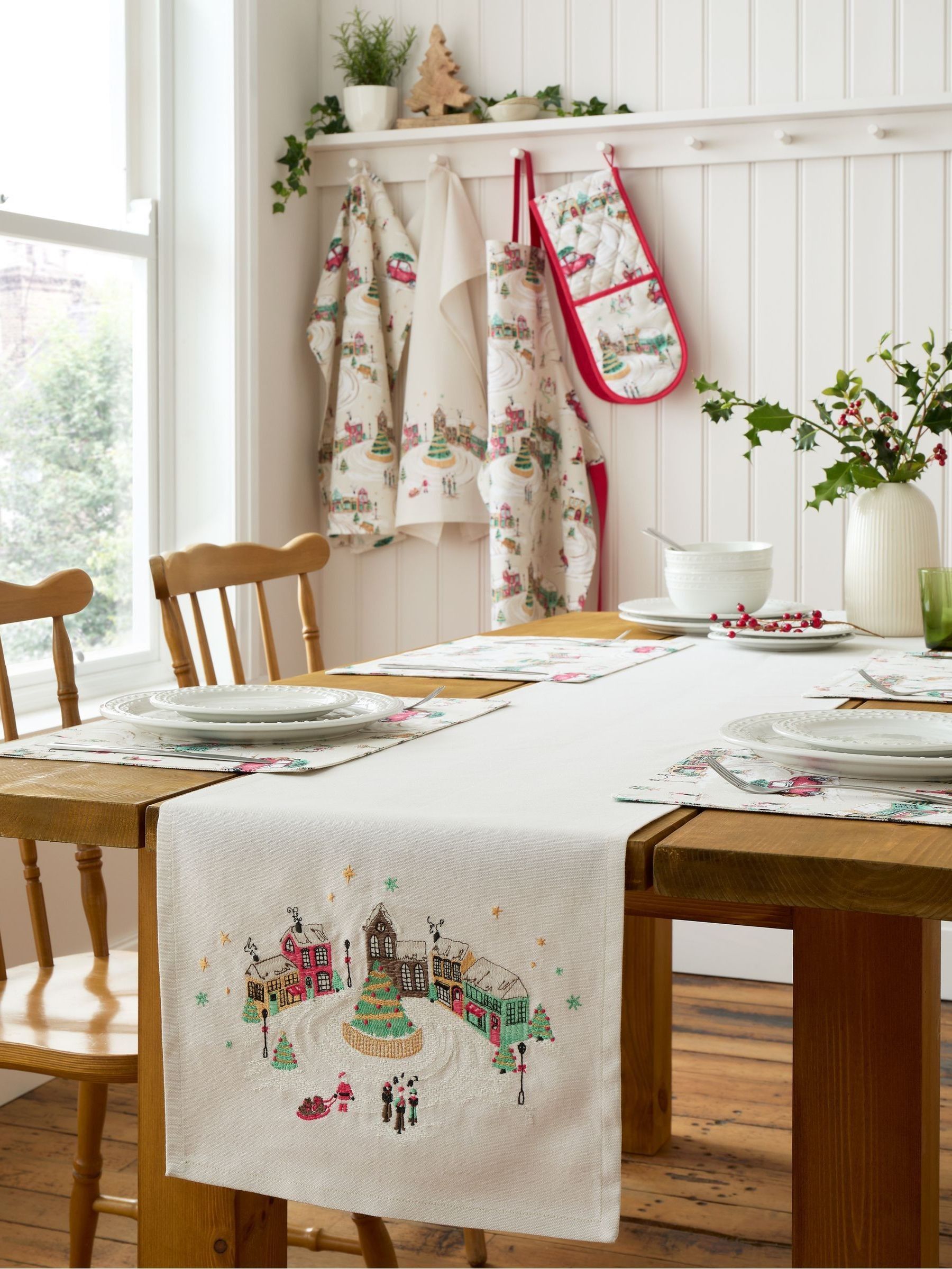 Buy Catherine Lansfield Natural Christmas Town Cotton Dining Table ...