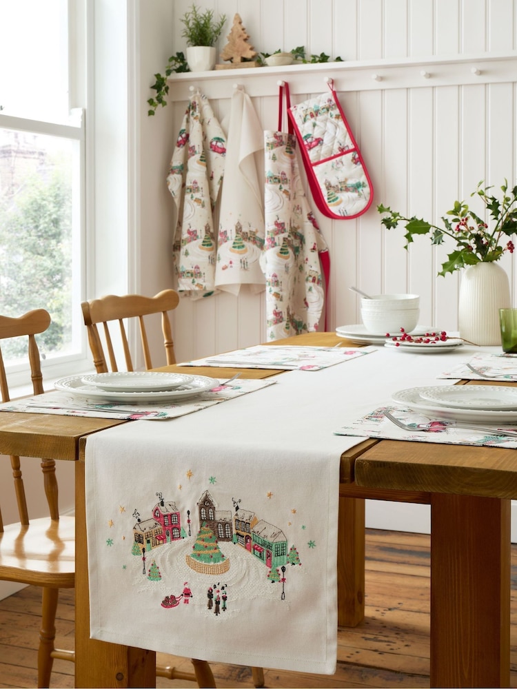 Catherine Lansfield Natural Christmas Town Cotton Dining Table Runner - Image 2 of 2