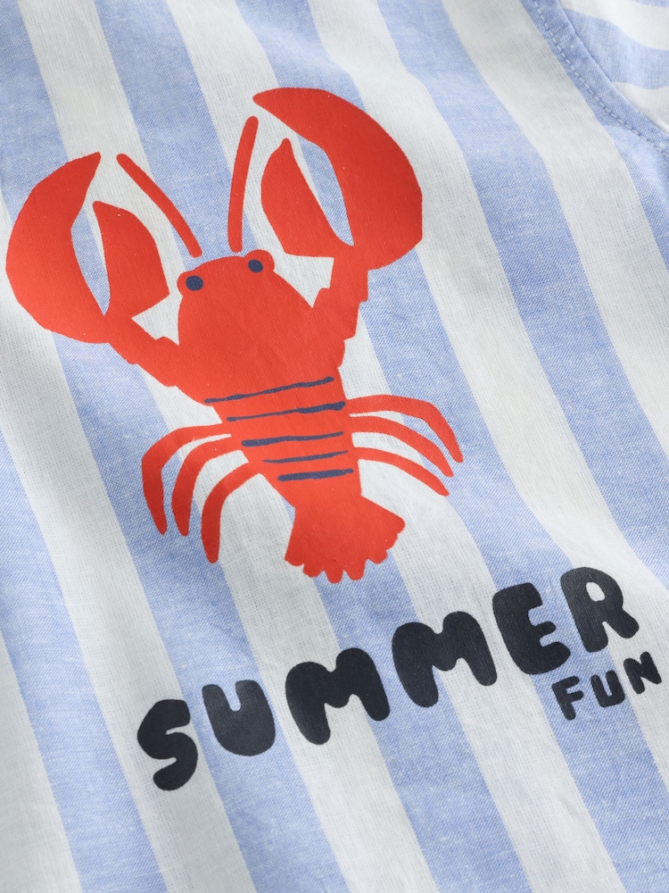 Blue/White Stripe Short Sleeve Revere Collar Printed Shirt (3mths-7yrs) - Image 4 of 4