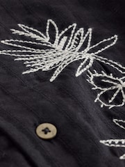 Black Embroidery Flower Short Sleeve Revere Collar Textured Embroidered Shirt (3mths-7yrs) - Image 10 of 10