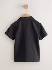 Black Embroidery Flower Short Sleeve Revere Collar Textured Embroidered Shirt (3mths-7yrs) - Image 8 of 10