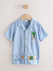 Blue Palm Print Short Sleeve Revere Collar Printed Shirt (3mths-7yrs) - Image 5 of 8