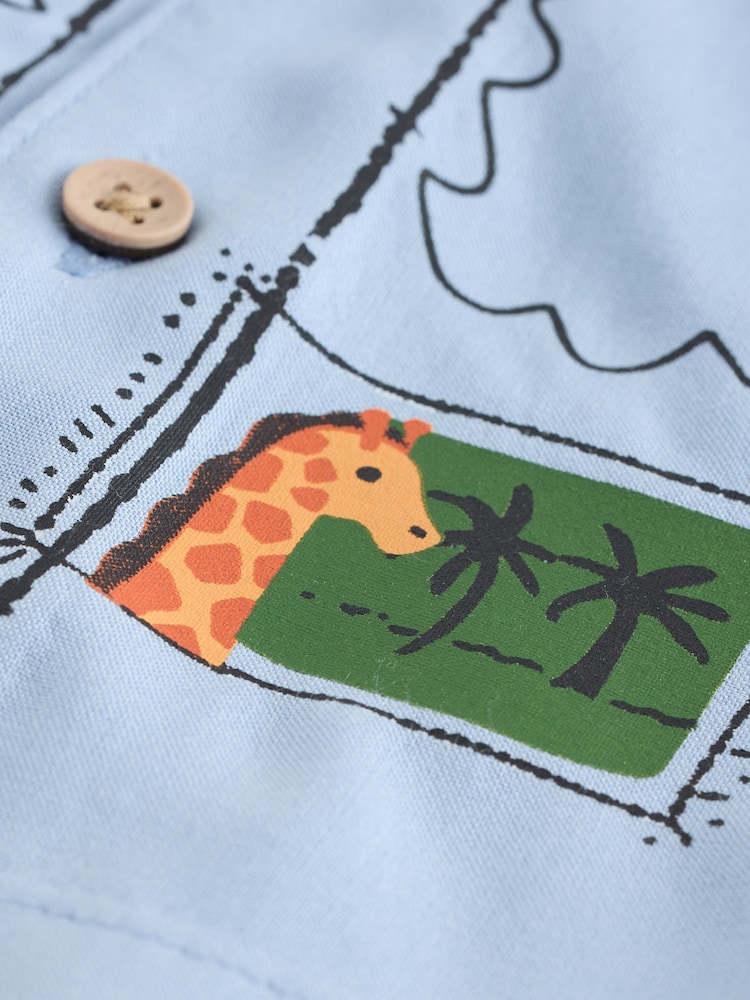 Blue Palm Print Short Sleeve Revere Collar Printed Shirt (3mths-7yrs) - Image 8 of 8 Blue Palm Print Short Sleeve Revere Collar Printed Shirt (3mths-7yrs) - Image 8 of 8