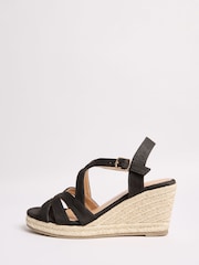 Friends Like These Black Wide Fit Multi Strap Espadrille Mid Wedge Sandals - Image 5 of 5
