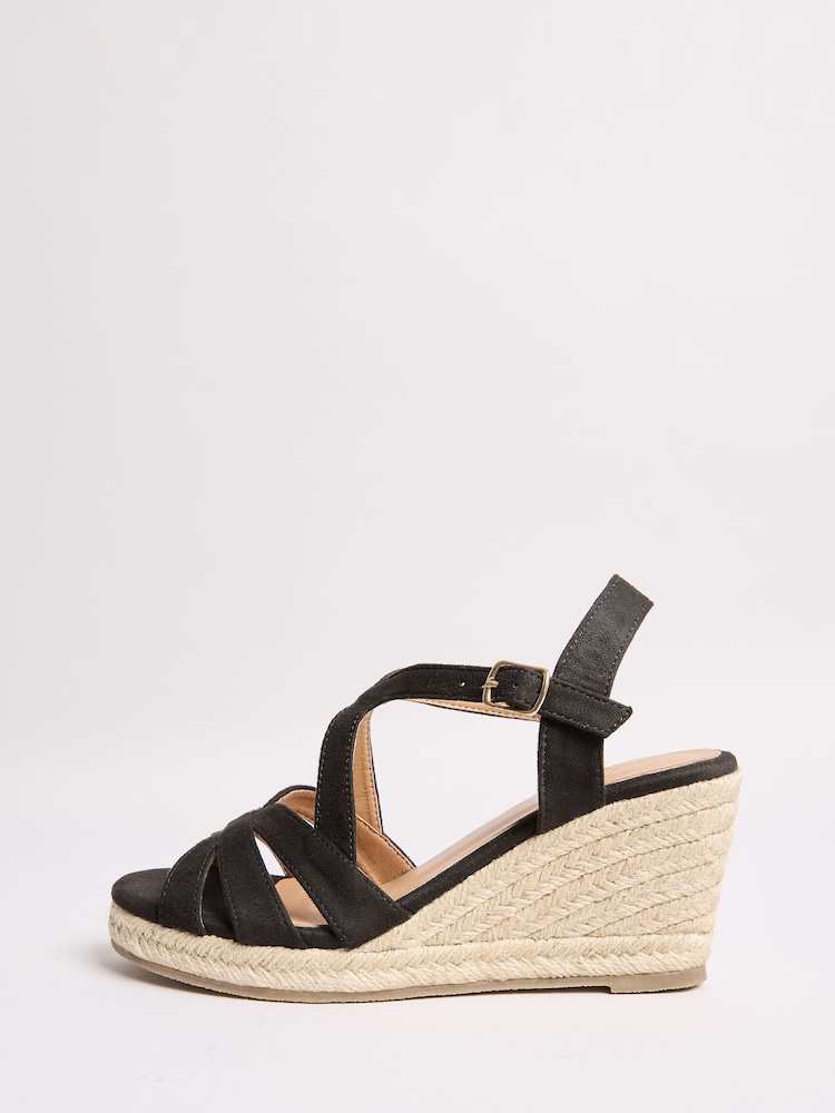 Friends Like These Black Wide Fit Multi Strap Espadrille Mid Wedge Sandals - Image 5 of 5