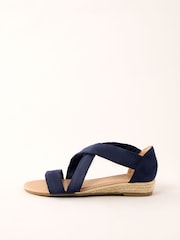 Friends Like These Navy Blue Wide Fit Cross Strap Comfort Low Wedge Sandals - Image 5 of 5