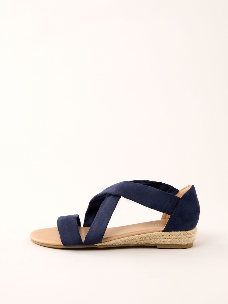Friends Like These Navy Blue Wide Fit Cross Strap Comfort Low Wedge Sandals - Image 5 of 5