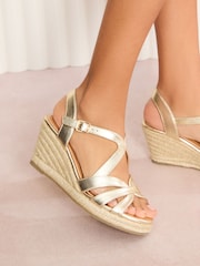 Friends Like These Gold Standard Fit Multi Strap Espadrille Mid Wedge Sandals - Image 2 of 5