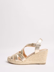 Friends Like These Gold Wide Fit Multi Strap Espadrille Mid Wedge Sandals - Image 5 of 5