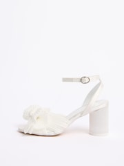 Friends Like These Bow Detail Satin Plisse Mid Block Heel Bridal Sandals - Image 5 of 5