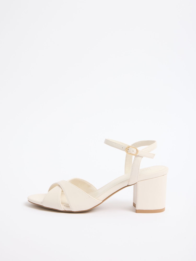 Friends Like These Faux Leather White Standard Fit Cross Over Mid Block Heeled Sandals - Image 5 of 5