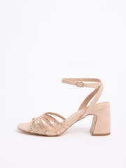Friends Like These Nude Pink Standard Fit Faux Suede Diamante Hotfix Low Block Heeled Occassion Sandals - Image 5 of 5