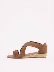 Friends Like These Tan Brown Standard Fit Cross Strap Comfort Low Wedge Sandals - Image 5 of 5