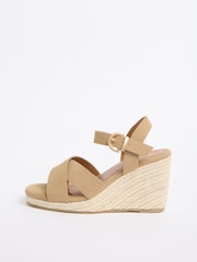 Friends Like These Taupe Faux Suede Multi Strap Square Toe Espadrille Mid Wedge Sandals - Image 5 of 5
