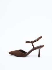 Friends Like These Chocolate Brown Print Mid Stiletto Heel Ankle Strap Formal Court Shoes - Image 5 of 5