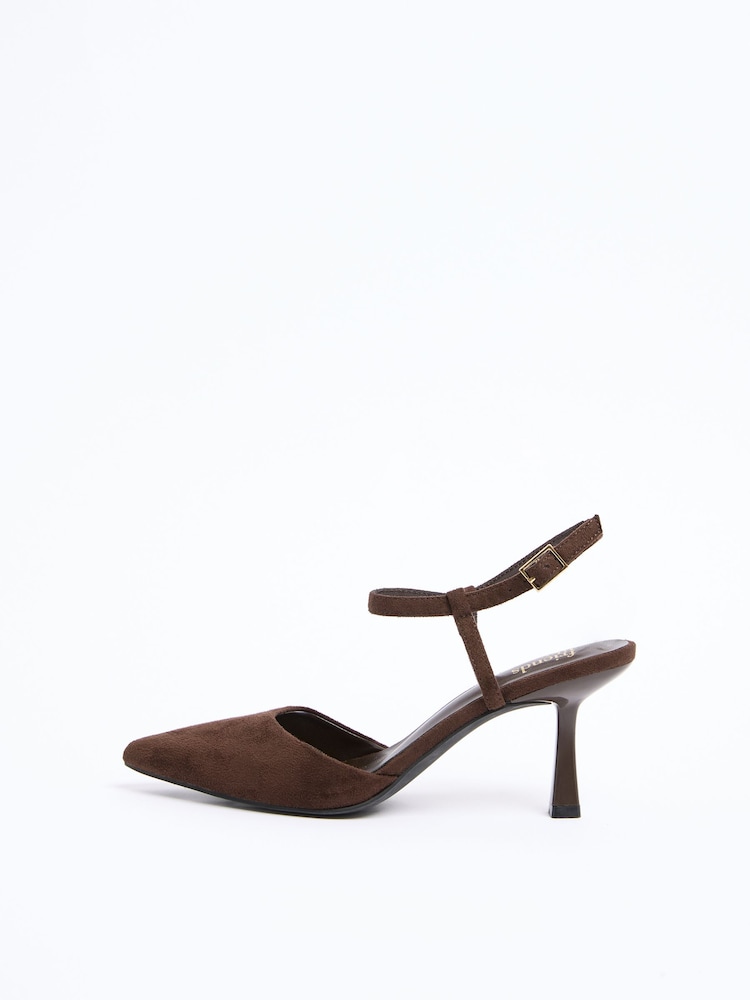 Friends Like These Chocolate Brown Print Mid Stiletto Heel Ankle Strap Formal Court Shoes - Image 5 of 5