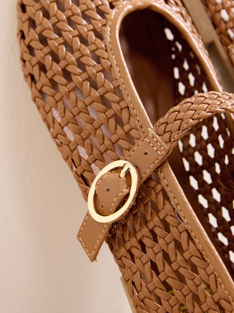 Friends Like These Tan Brown Faux Leather Weave Mary Jane Casual Flat Ballerina Shoes - Image 4 of 4 Friends Like These Tan Brown Faux Leather Weave Mary Jane Casual Flat Ballerina Shoes - Image 4 of 4