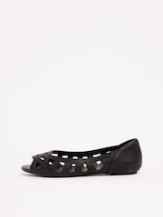 Friends Like These Black Standard Fit Faux Leather Flat Cutout Peeptoe Ballerina Shoes - Image 5 of 5