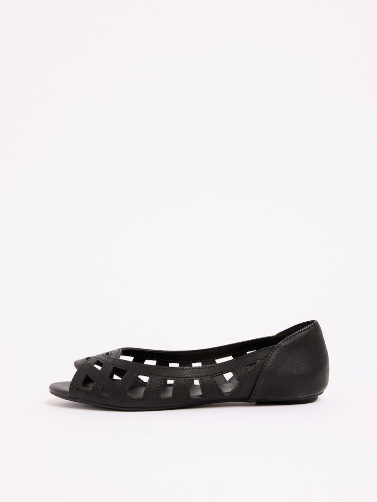Friends Like These Black Standard Fit Faux Leather Flat Cutout Peeptoe Ballerina Shoes - Image 5 of 5