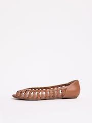 Friends Like These Tan Brown Faux Leather Braided Strap Flat Summer Ballerina Shoes - Image 5 of 5