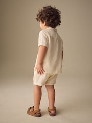 Ecru Plain Short Sleeve Double Cloth Shirt & Shorts Set (3mths-10yrs) - Image 3 of 4