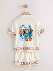 Ecru Fruta de Cuba Print Short Sleeve Revere Collar Shirt & Shorts Set (3mths-10yrs) - Image 10 of 12