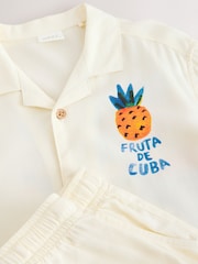 Ecru Fruta de Cuba Print Short Sleeve Revere Collar Shirt & Shorts Set (3mths-10yrs) - Image 11 of 12