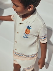 Ecru Fruta de Cuba Print Short Sleeve Revere Collar Shirt & Shorts Set (3mths-10yrs) - Image 6 of 12