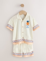 Ecru Fruta de Cuba Print Short Sleeve Revere Collar Shirt & Shorts Set (3mths-10yrs) - Image 8 of 12