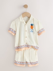 Ecru Fruta de Cuba Print Short Sleeve Revere Collar Shirt & Shorts Set (3mths-10yrs) - Image 9 of 12