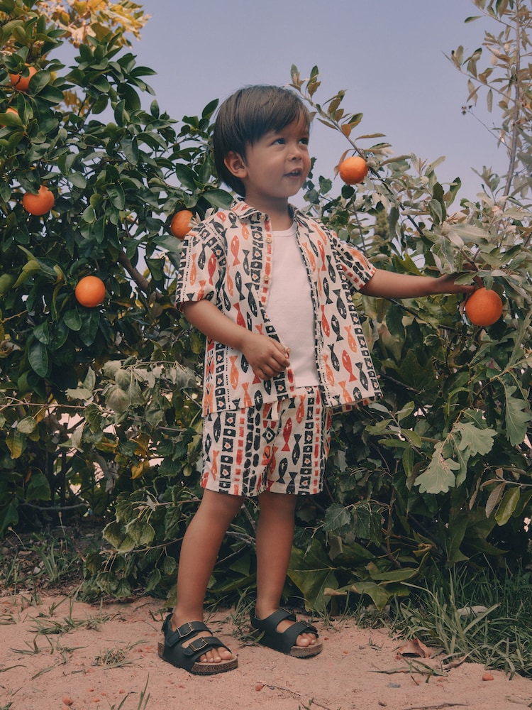 Ecru All Over Print Fish Short Sleeve AOP Shirt and Shorts Set (3mths-10yrs) - Image 2 of 9