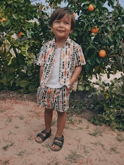 Ecru All Over Print Fish Short Sleeve AOP Shirt and Shorts Set (3mths-10yrs) - Image 3 of 9