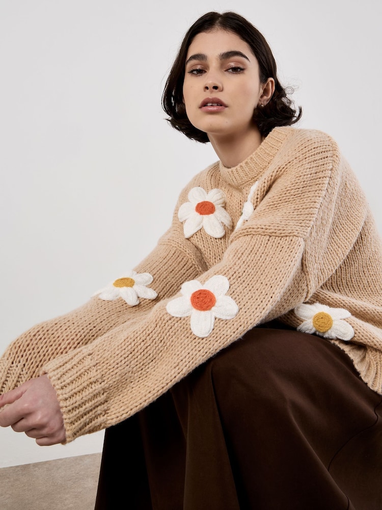 Apricot Natural Embroidered Pure Daisies Jumper - Image 5 of 5