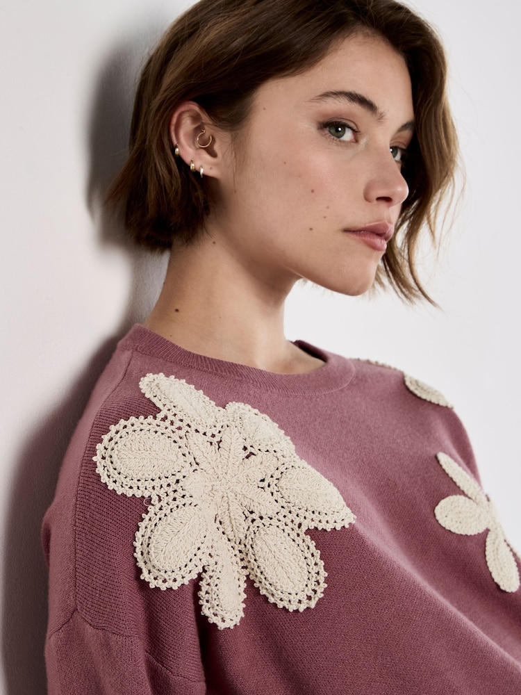 Apricot Pink Crochet Large Daisies Jumper - Image 4 of 4 Apricot Pink Crochet Large Daisies Jumper - Image 4 of 4