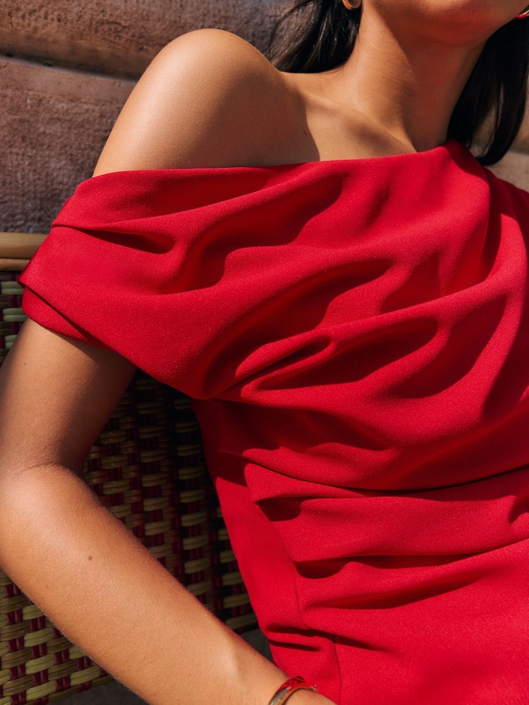 Friends Like These Bright Red Draped Off The Shoulder Top - Image 2 of 5