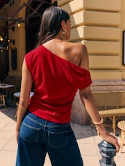 Friends Like These Bright Red Draped Off The Shoulder Top - Image 5 of 5