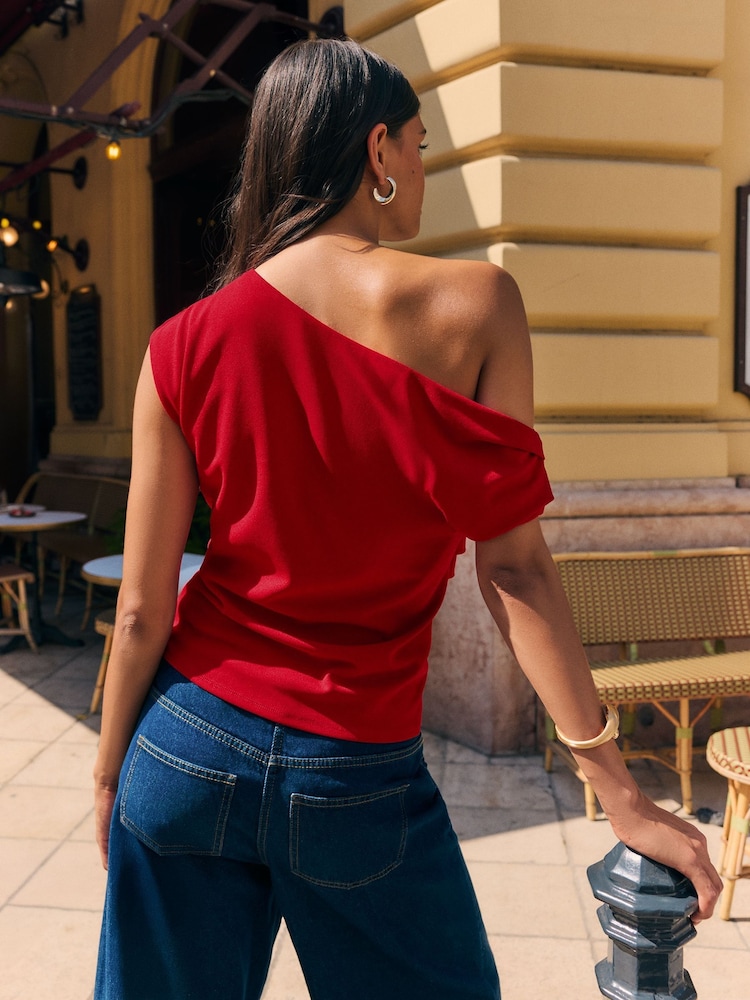 Friends Like These Bright Red Draped Off The Shoulder Top - Image 5 of 5 Friends Like These Bright Red Draped Off The Shoulder Top - Image 5 of 5