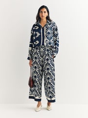 Weekend MaxMara Blue Ottico Pattern Wide Leg Trousers - Image 1 of 5