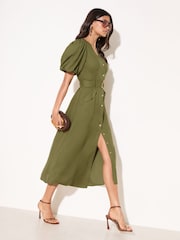 Friends Like These Green Button Through Belted Midi Dress - Image 1 of 4