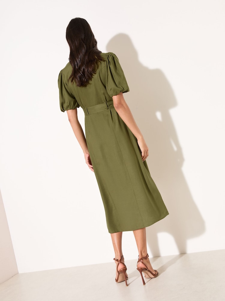 Friends Like These Green Button Through Belted Midi Dress - Image 4 of 4