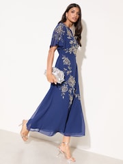 Friends Like These Navy Short Sleeve Embellished Midi Dress - Image 1 of 5