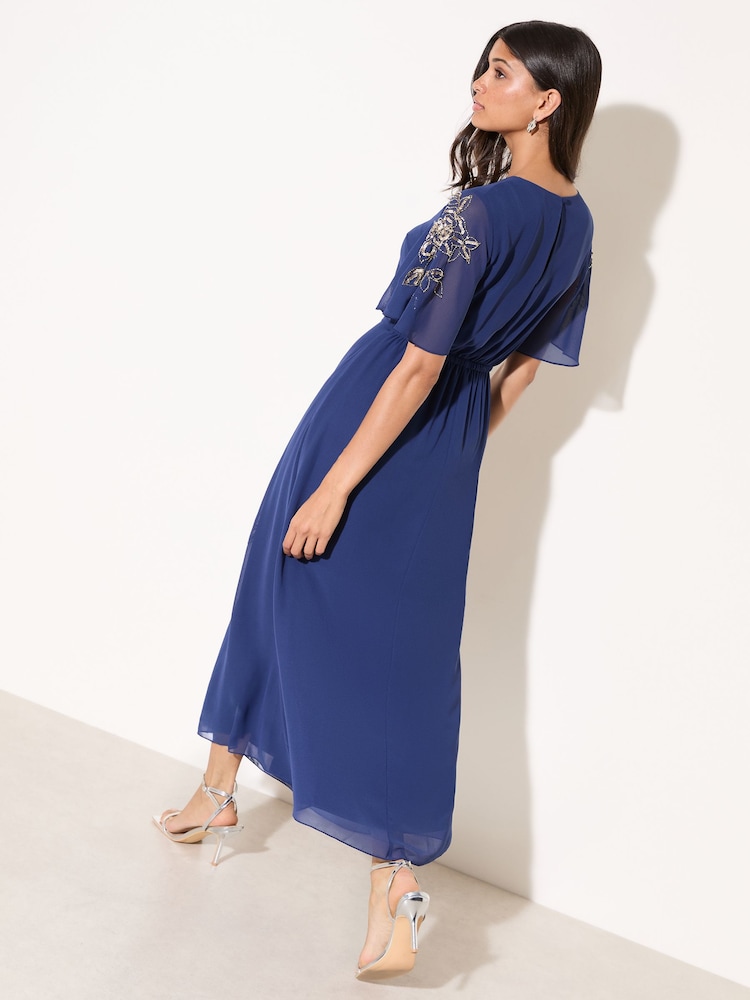 Friends Like These Navy Short Sleeve Embellished Midi Dress - Image 2 of 5