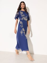 Friends Like These Navy Short Sleeve Embellished Midi Dress - Image 4 of 5