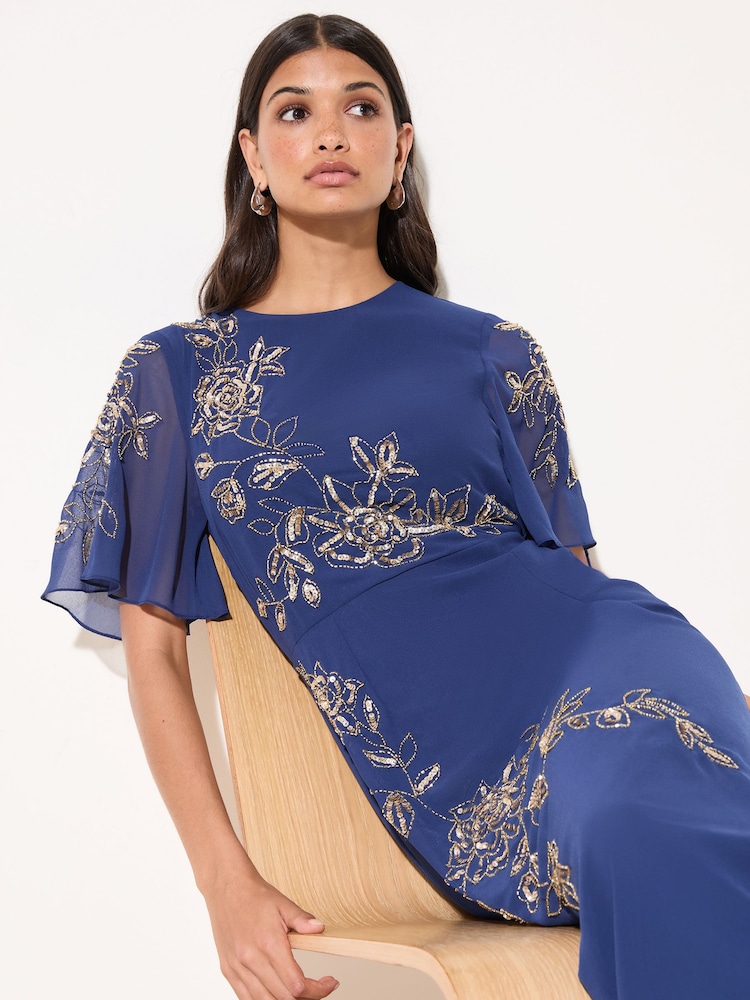 Friends Like These Navy Short Sleeve Embellished Midi Dress - Image 5 of 5